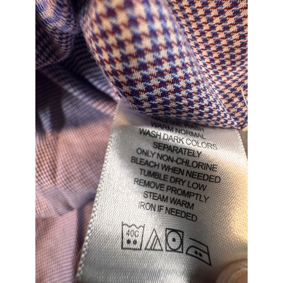 Ben Sherman Tailoring Mens XL Blue Red Micro Houndstooth Stretch Button  Shirt - Picture 4 of 7